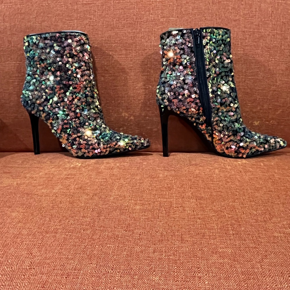INC International Concepts Gold Sequin Heeled Boots - Picture 5 of 11